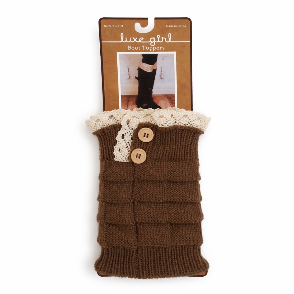 NWT Luxe Girl Brown Knit & Lace Brown Boot Toppers, Size 9-11